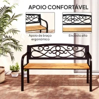 Outsunny Banco de Jardim de 2 Lugares Banco de Exterior com Assento de Madeira e Estrutura de Aço 127x56x80 cm Madeira e Preto(m-6)