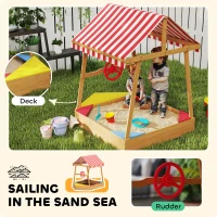 AIYAPLAY Wooden Kids Sandpit Boat Style with Canopy, 4 Seats, Rudder, Bottom Liner, for Children 3-8 Years, Yellow(m-4)
