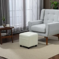 HOMCOM Apoio para os Pés Sala de Estar Banco Estofado em Linho com Bolso Lateral Tampa com Botões  35x35x35 cm Creme(m-2)