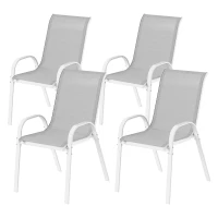 Outsunny Conjunto de 4 Cadeiras de Jardim Empilháveis Cadeiras de Jardim com Tecido Respirável Estrutura de Aço 54x71x93 cm Cinza(m-11)