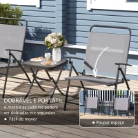 Outsunny Conjunto de Mesa e Cadeiras de 3 Peças Móveis de Jardim Dobráveis com Encosto Ajustável e Bancada de Vidro Cinza(m-5)