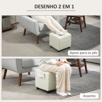 HOMCOM Apoio para os Pés Sala de Estar Banco Estofado em Linho com Bolso Lateral Tampa com Botões  35x35x35 cm Creme(m-4)