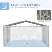 PawHut Canil de Exterior 4x4x2,3 cm com Toldo Anti-UV Recinto para Cães com Porta com Trava e Estrutura de Metal  Prata(m-4)