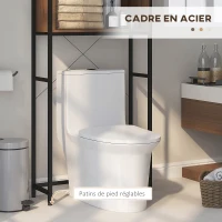 kleankin Meuble étagère dessus WC étagère de salle de bain placard 2 portes et niche 68 x 25,5 x 172,5 cm marron noir(m-7)