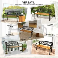 Outsunny Banco de Jardim de 2 Lugares Banco de Exterior com Assento de Madeira e Estrutura de Aço 127x56x80 cm Madeira e Preto(m-7)