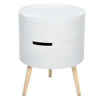 HOMCOM Mesa Auxiliar Moderna com 3 Níveis Mesa de Centro Desmontável com Tampa 2 Espaços de Arrumação Ø38x48,3 cm Branco e Madeira(m-1)