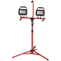 HOMCOM Projetor LED Duplo Recarregável com Tripé Dobrável 8500 Lúmenes IP65 6500K e Ajustáveis para Trabalho Vermelho e Preto(m-11)