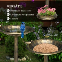 Outsunny Banheira para Pássaros de Jardim Altura 72 cm com 2 Níveis Desenho Elegante Banheira para Aves para Exterior Ø50x72 cm Bronze(m-4)