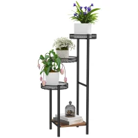 Outsunny Suporte para Plantas de 4 Níveis Suporte de Aço pata Plantas de Interior e Exterior 25x25x80 cm Preto(m-10)