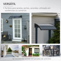 Outsunny Marquise para Portas e Janelas 100x75x23 cm Marquise de Proteção contra Sol e Chuva com Cobertura de Policarbonato Preto(m-6)