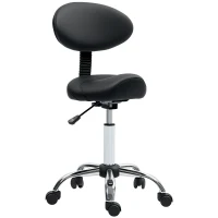 HOMCOM Banco Giratório Rodas e Encosto Amovível Banco de Trabalho com Altura Regulável 83-98 cm Assento Estofado em Couro Sintético Preto(m-11)