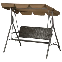 Outsunny Banco Baloiço de Jardim com Toldo Ajustável Assento em Vime PE e Apoio para os Braços 167x112x153 cm Marrom(m-11)