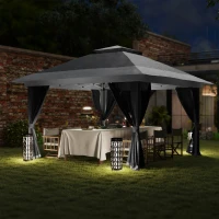 Outsunny Pérgola Dobrável 356x356x280 cm com 4 Paredes Laterais de Malha Anti-UV Altura Ajustável e Bolsa de Transporte Cinza Escuro(m-8)