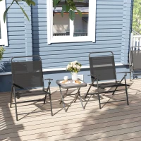 Outsunny Conjunto de Mesa e Cadeiras de 3 Peças Móveis de Jardim Dobráveis com Encosto Ajustável e Bancada de Vidro Preto(m-8)