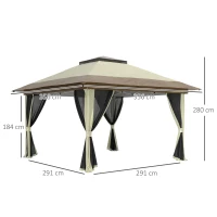 Outsunny Pérgola Dobrável 356x356x280 cm com 4 Paredes Laterais de Malha Anti-UV Altura Ajustável e Bolsa de Transporte Bege e Marrom(m-3)