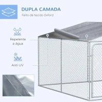 PawHut Canil de Exterior 4x4x2,3 cm com Toldo Anti-UV Recinto para Cães com Porta com Trava e Estrutura de Metal  Prata(m-5)