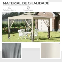 Outsunny Pérgola de Jardim 297x297x268 cm com Redes Mosquiteiras Laterais com Fecho de Correr Teto de Ventilação e 8 Orifícios de Drenagem Bege(m-5)
