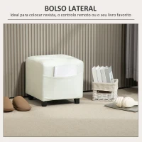 HOMCOM Apoio para os Pés Sala de Estar Banco Estofado em Linho com Bolso Lateral Tampa com Botões  35x35x35 cm Creme(m-5)