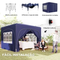 Outsunny Tenda Dobrável 3x3 m com Painéis Laterais UPF50+ Tenda de Jardim com Altura Ajustável e Bolsa de Transporte Azul Escuro(m-4)