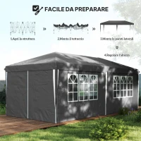 Outsunny Gazebo 3x6 m per 12-18 Persone ad Altezza Regolabile con Fori di Drenaggio, in Metallo e Tessuto Oxford Grigio(m-4)