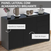 HOMCOM Aparador de Sala de Estar com 3 Portas 2 Gavetas e Prateleira Interior Ajustável Móvel Auxiliar de Armazenamento para Cozinha Dormitório Anti-Rolamento 117x36x74 cm Preto(m-5)