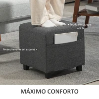 HOMCOM Apoio para os Pés Sala de Estar Banco Estofado em Linho com Bolso Lateral Tampa com Botões  35x35x35 cm Cinzento(m-6)