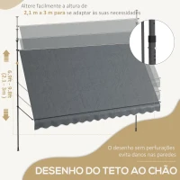 Outsunny Toldo Manual Retrátil com Manivela 350x120x210-300 cm com Altura Ajustável Impermeável para Jardim Varanda Cinza Escuro(m-4)
