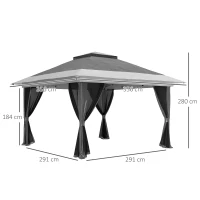 Outsunny Pérgola Dobrável 356x356x280 cm com 4 Paredes Laterais de Malha Anti-UV Altura Ajustável e Bolsa de Transporte Cinza Escuro(m-3)