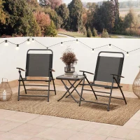 Outsunny Conjunto de Mesa e Cadeiras de 3 Peças Móveis de Jardim Dobráveis com Encosto Ajustável e Bancada de Vidro Preto(m-9)