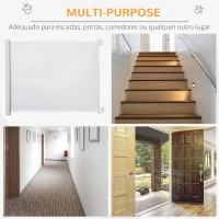 PawHut Barrera para Cães Retrátil Dobrável com Largura Ajustável 5,5-115 cm com Função de Enrolamento Automático Branco(m-4)
