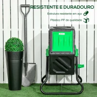 Outsunny Compostor Giratório de 65L Recipiente de Compostagem de Jardim com Câmera Dupla Aberturas de Ventilação 60x49x77 cm Preto(m-7)
