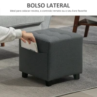 HOMCOM Apoio para os Pés Sala de Estar Banco Estofado em Linho com Bolso Lateral Tampa com Botões  35x35x35 cm Cinzento(m-5)
