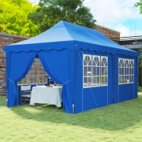 Outsunny Tenda Dobrável Pop Up 596x300x315 cm com 6 Paredes Laterais Anti-UV Altura Ajustável para Campismo Festas Azul(m-2)