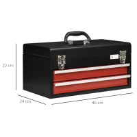 DURHAND Caixa de Ferramentas de Aço com 2 Gavetas Fechaduras Metálicas Mala de Ferramentas Portátil 46x24x22 cm Preto e Vermelho(m-3)
