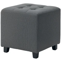 HOMCOM Apoio para os Pés Sala de Estar Banco Estofado em Linho com Bolso Lateral Tampa com Botões  35x35x35 cm Cinzento(m-11)