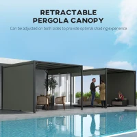 Outsunny 3 X 3 Meters Pergola with Sliding Roof, Garden Gazebo with Adjustable Sun Shade Canopy and Steel Frame, Charcoal Grey(m-5)