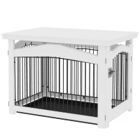 PawHut Gaiola para Cães Médios 3 em 1 Mesa Auxiliar Gaiola para Cães com Porta Trava Tampa Superior  82,5x57,5x59,5 cm Branco(m-1)
