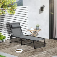 Outsunny Espreguiçadeira Dobrável de Jardim com Encosto Ajustável Apoio para a Cabeça Acolchoado Bolso Lateral 185x58x30 cm Cinza(m-2)