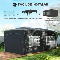 Outsunny Tenda Dobrável 3x6 m com Painéis Laterais UPF50+ Tenda de Jardim com Altura Ajustável e Bolsa de Transporte Cinza Escuro(m-4)