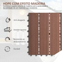 Outsunny Conjunto de 11 Peças de Estrados Exterior 30x30 cm 1 m² Estrados de Jardim Antiderrapante e Fácil Instalação Marrom(m-4)