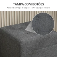 HOMCOM Apoio para os Pés Sala de Estar Banco Estofado em Linho com Bolso Lateral Tampa com Botões  35x35x35 cm Cinzento(m-8)