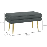 HOMCOM Banco Pé de Cama 30L Banco com Armazenamento para Dormitório Estofado em Veludo 79,5x37,5x43 cm Cinza Escuro(m-3)