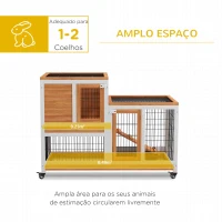 PawHut Coelheira de Madeira Interior com Rodas de 2 Pisos com Zona Aberta Rampa e 2 Bandejas Removíveis 110x50x88 cm Madeira(m-4)