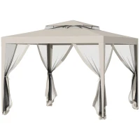 Outsunny Pérgola de Jardim 297x297x268 cm com Redes Mosquiteiras Laterais com Fecho de Correr Teto de Ventilação e 8 Orifícios de Drenagem Bege(m-10)