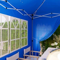 Outsunny Tenda Dobrável Pop Up 596x300x315 cm com 6 Paredes Laterais Anti-UV Altura Ajustável para Campismo Festas Azul(m-9)