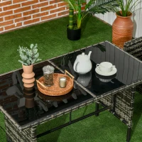 Outsunny Conjunto Móveis de Jardim 6 Peças em Vime Sintético com Sofá de 3 Lugares 2 Poltronas Bancos e Mesa de Centro Cinza(m-7)