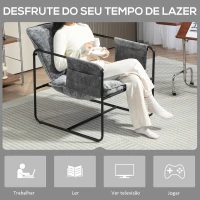 HOMCOM Poltrona Sala de Estar com Apoio para os Braços Bolso Lateral e Estrutura de Aço Poltrona para Dormitório 68x76x81 cm Cinza(m-7)