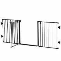 PawHut Barreira de Segurança para Cães Dobrável Barreira de Proteção para Lareira 202,5 cm com Porta para Escada Corredor Preto(m-11)