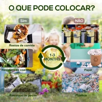 Outsunny Compostor Giratório de 65L Recipiente de Compostagem de Jardim com Câmera Dupla Aberturas de Ventilação 60x49x77 cm Preto(m-6)