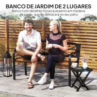 Outsunny Banco de Jardim de 2 Lugares Banco de Exterior com Assento de Madeira e Estrutura de Aço 127x56x80 cm Madeira e Preto(m-4)